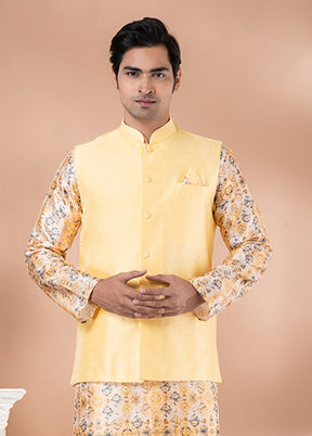 3 Pc Multicolor Silk Kurta Pajama with Jacket Set