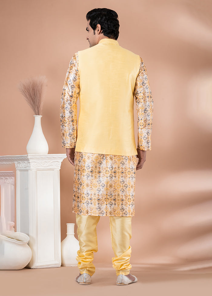 3 Pc Multicolor Silk Kurta Pajama with Jacket Set