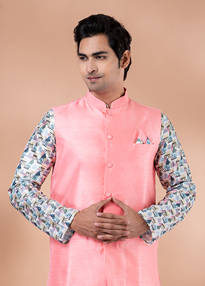 3 Pc Multicolor Silk Kurta Pajama with Jacket Set
