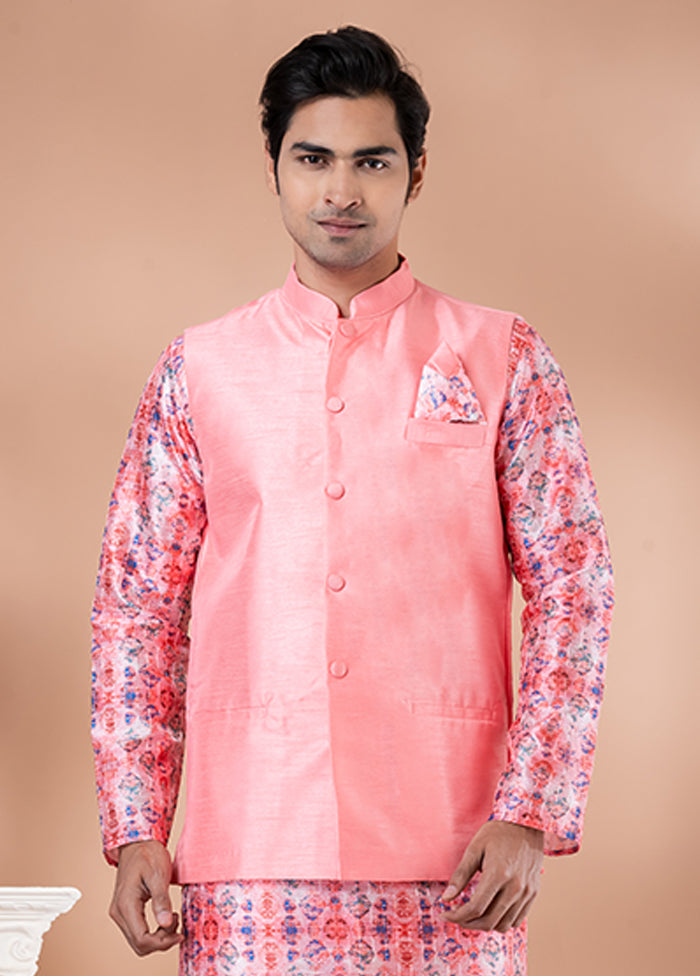 3 Pc Multicolor Silk Kurta Pajama with Jacket Set