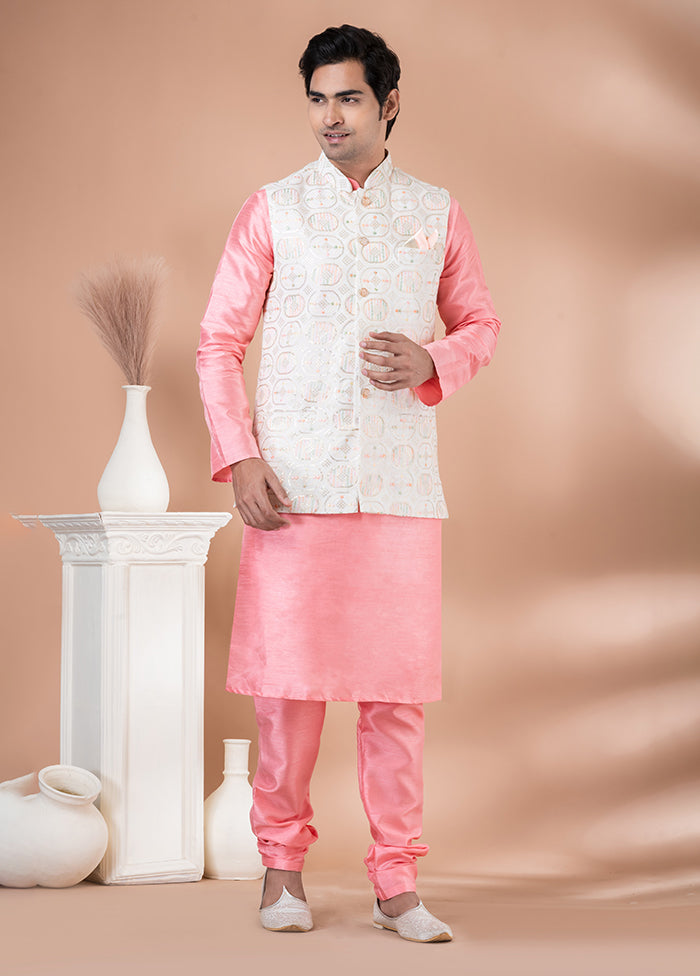 3 Pc Pink Viscose Kurta Pajama with Jacket Set