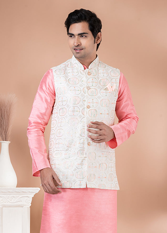 3 Pc Pink Viscose Kurta Pajama with Jacket Set