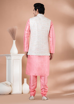 3 Pc Pink Viscose Kurta Pajama with Jacket Set