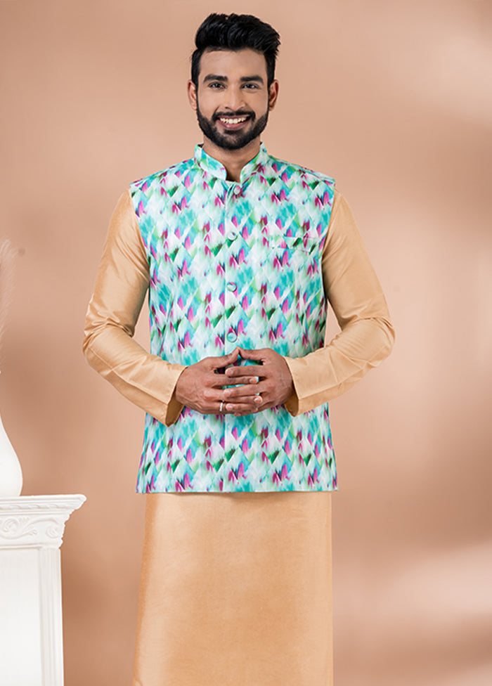 3 Pc Brown Cotton Kurta Pajama with Jacket Set