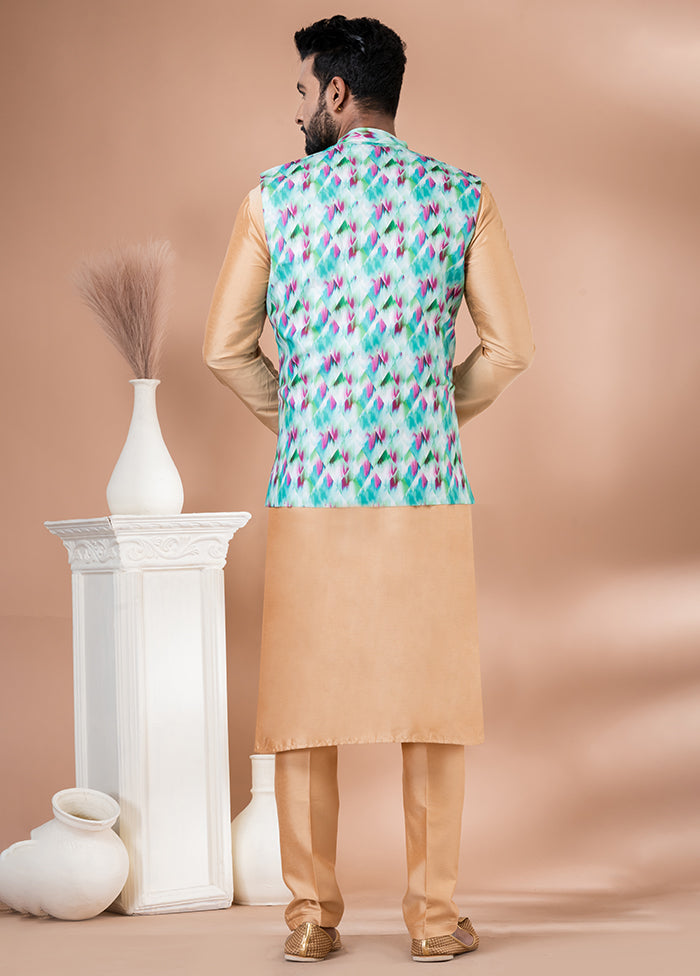 3 Pc Brown Cotton Kurta Pajama with Jacket Set