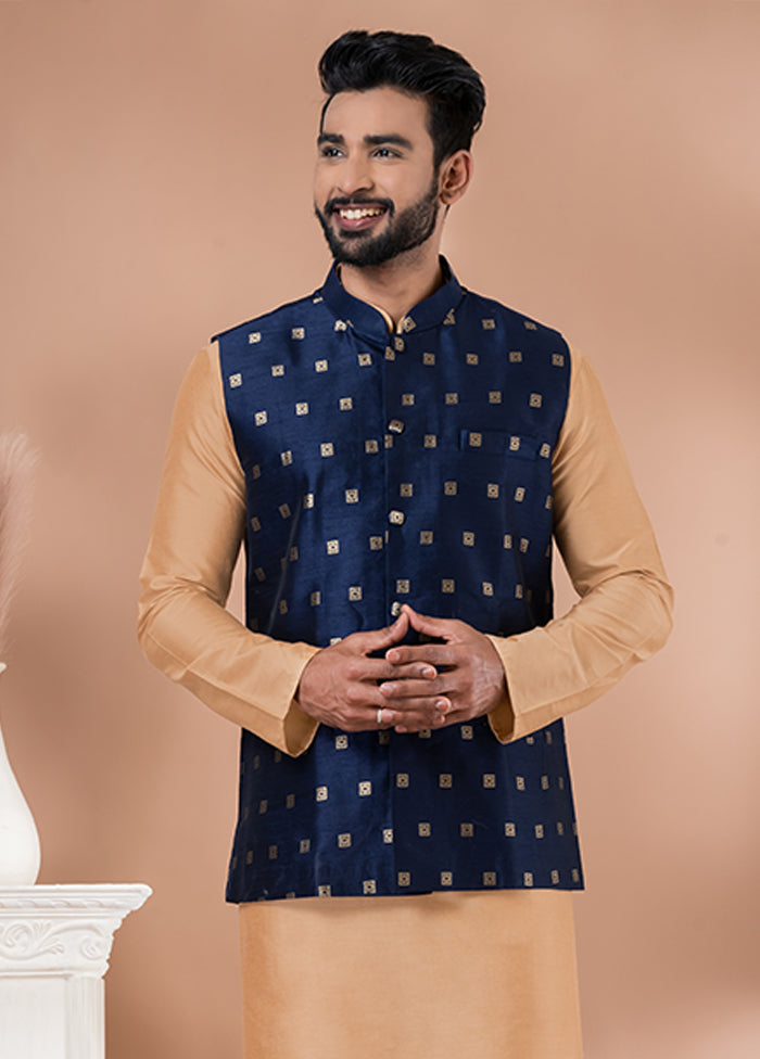 3 Pc Brown Silk Kurta Pajama with Jacket Set