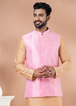 3 Pc Brown Silk Kurta Pajama with Jacket Set