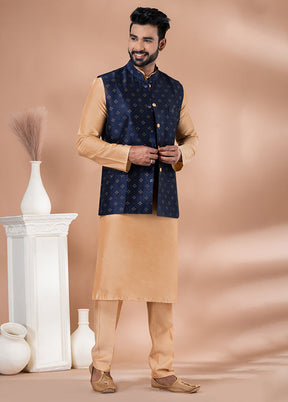 3 Pc Brown Silk Kurta Pajama with Jacket Set