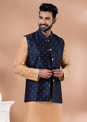 3 Pc Brown Silk Kurta Pajama with Jacket Set