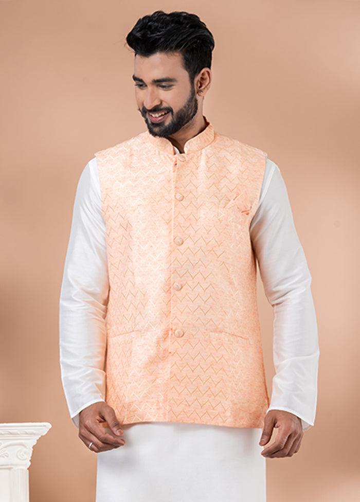 3 Pc White Silk Kurta Pajama with Jacket Set