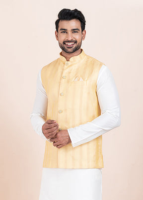 3 Pc White Cotton Kurta Pajama with Jacket Set