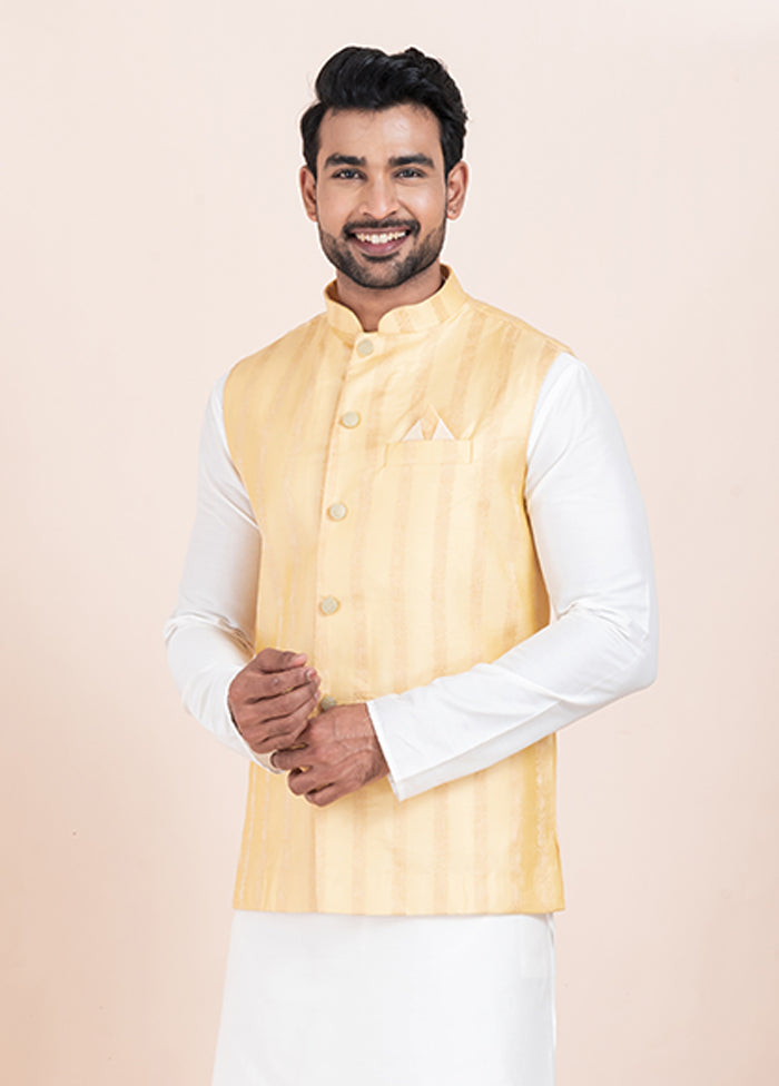 3 Pc White Cotton Kurta Pajama with Jacket Set
