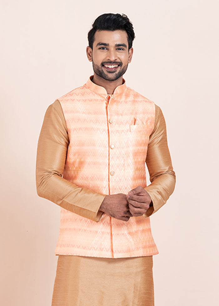3 Pc Brown Cotton Kurta Pajama with Jacket Set