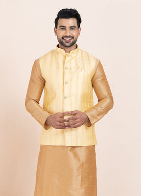 3 Pc Brown Cotton Kurta Pajama with Jacket Set