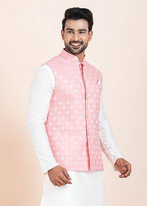 3 Pc White Cotton Kurta Pajama with Jacket Set