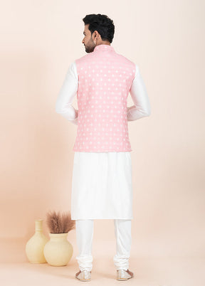 3 Pc White Cotton Kurta Pajama with Jacket Set