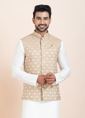 3 Pc White Cotton Kurta Pajama with Jacket Set