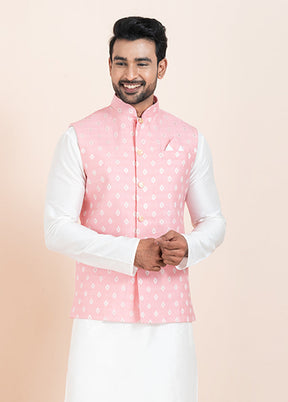 3 Pc White Cotton Kurta Pajama with Jacket Set