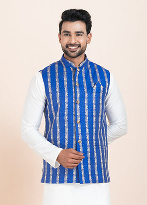 3 Pc White Cotton Kurta Pajama with Jacket Set