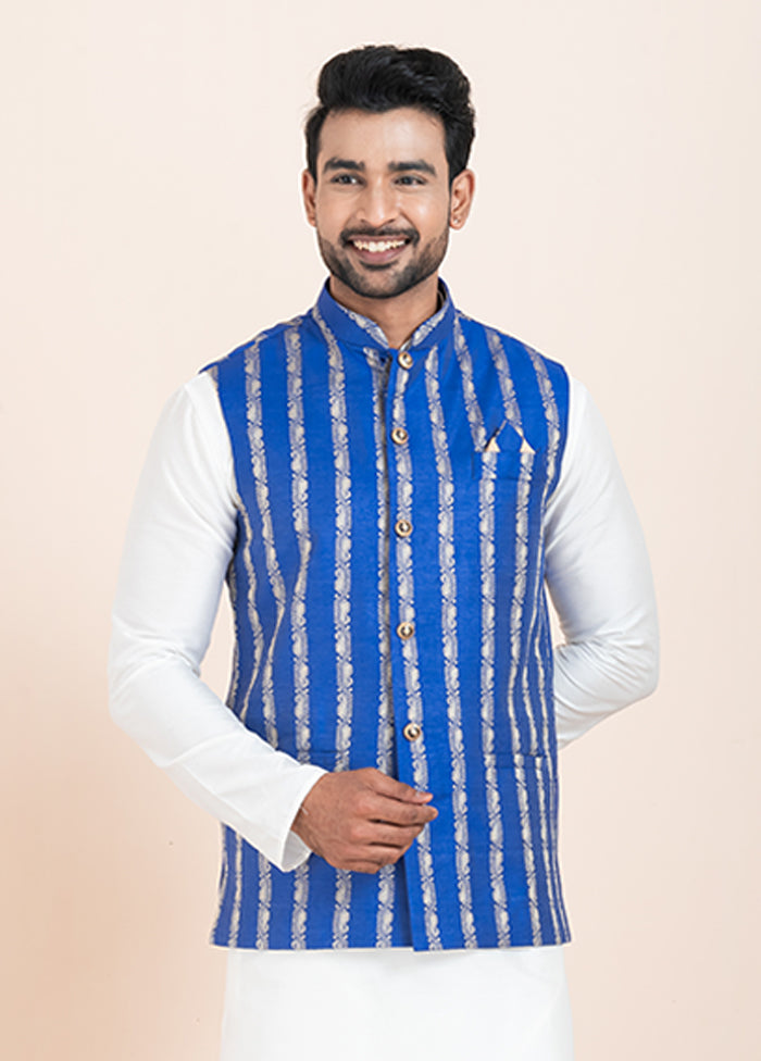 3 Pc White Cotton Kurta Pajama with Jacket Set