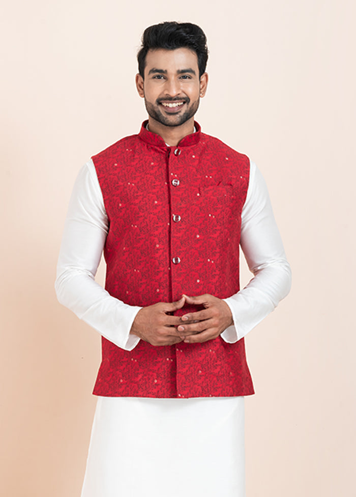 3 Pc White Cotton Kurta Pajama with Jacket Set