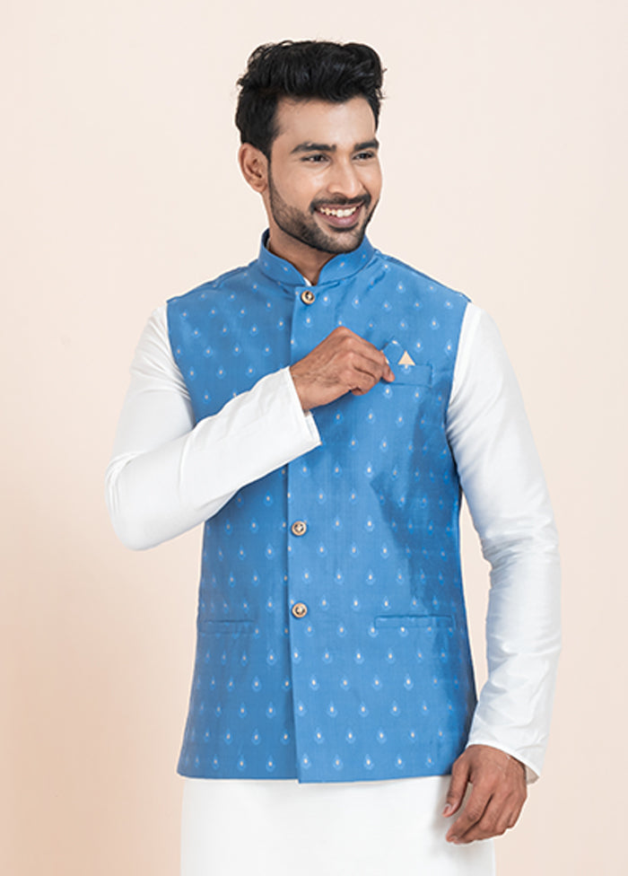 3 Pc White Cotton Kurta Pajama with Jacket Set