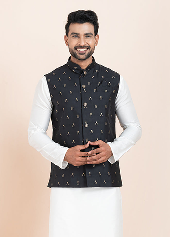 3 Pc White Cotton Kurta Pajama with Jacket Set