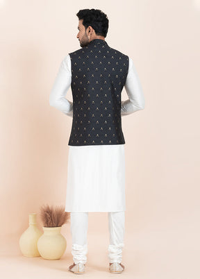 3 Pc White Cotton Kurta Pajama with Jacket Set