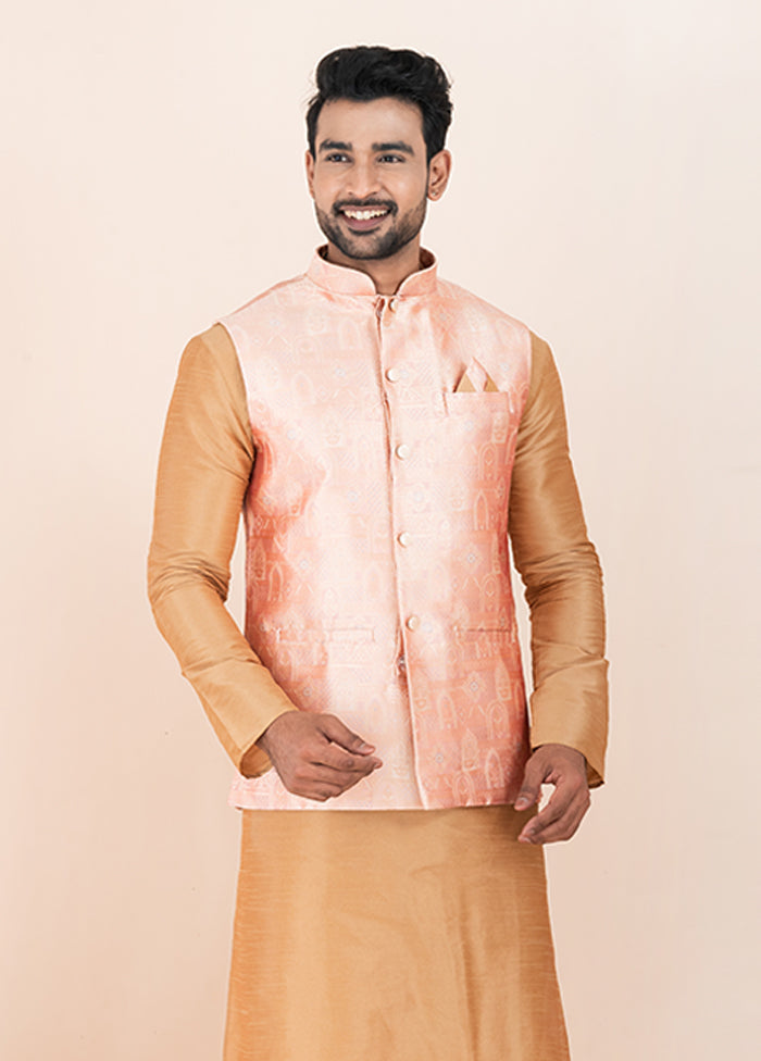 3 Pc Brown Silk Kurta Pajama with Jacket Set