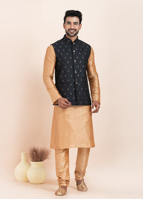 3 Pc Brown Cotton Kurta Pajama with Jacket Set
