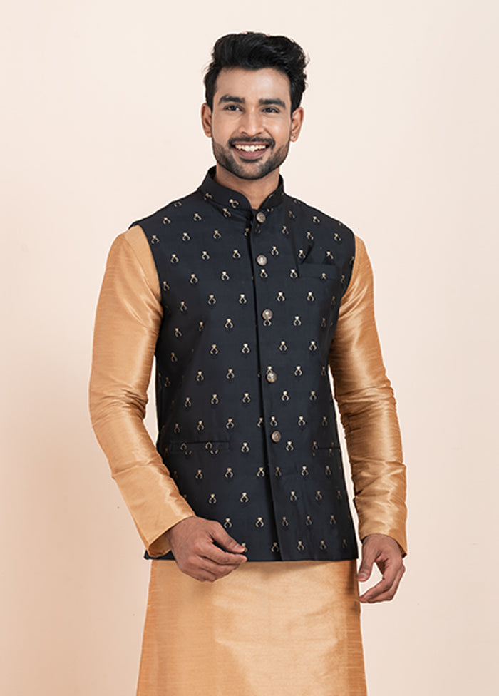 3 Pc Brown Cotton Kurta Pajama with Jacket Set