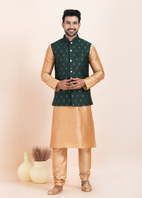 3 Pc Brown Cotton Kurta Pajama with Jacket Set