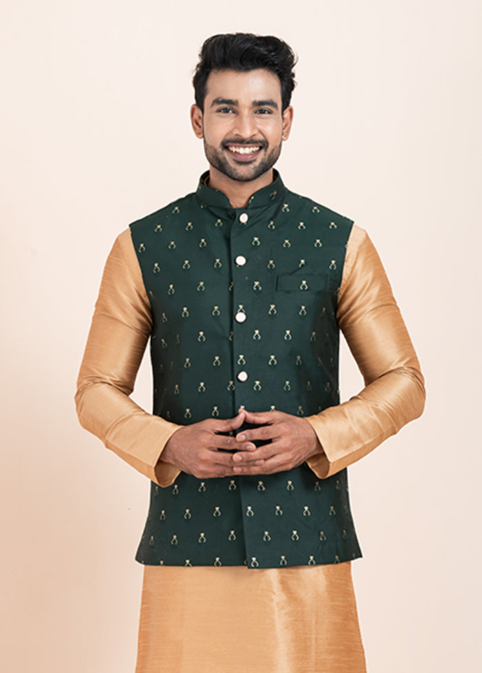 3 Pc Brown Cotton Kurta Pajama with Jacket Set
