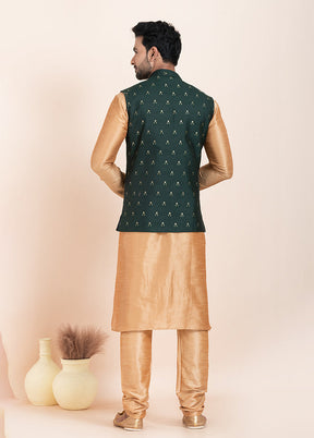 3 Pc Brown Cotton Kurta Pajama with Jacket Set