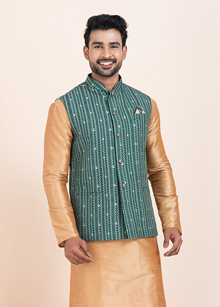 3 Pc Brown Cotton Kurta Pajama with Jacket Set