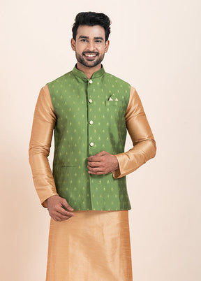 3 Pc Brown Cotton Kurta Pajama with Jacket Set