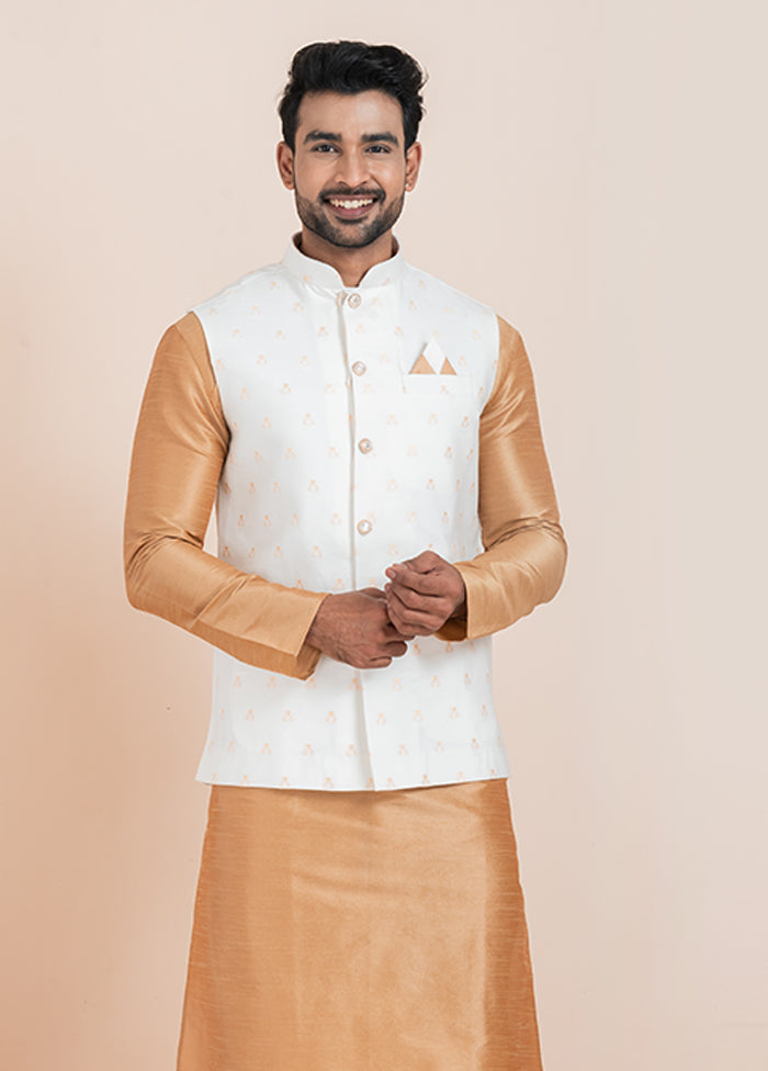 3 Pc Brown Cotton Kurta Pajama with Jacket Set