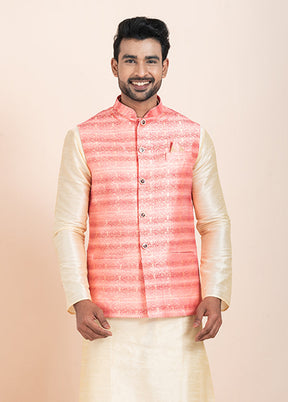 3 Pc Golden Cotton Kurta Pajama with Jacket Set