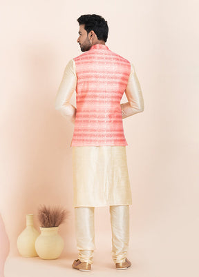 3 Pc Golden Cotton Kurta Pajama with Jacket Set