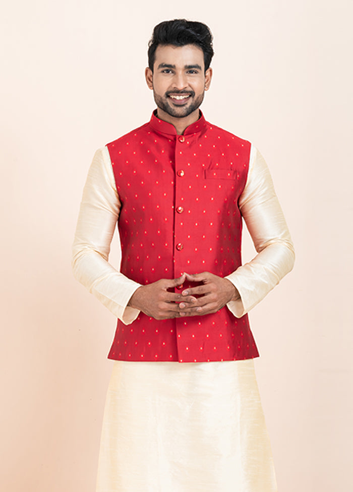 3 Pc Golden Cotton Kurta Pajama with Jacket Set