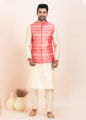 3 Pc Golden Cotton Kurta Pajama with Jacket Set