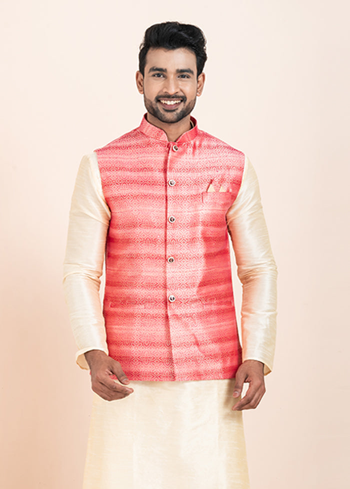 3 Pc Golden Cotton Kurta Pajama with Jacket Set