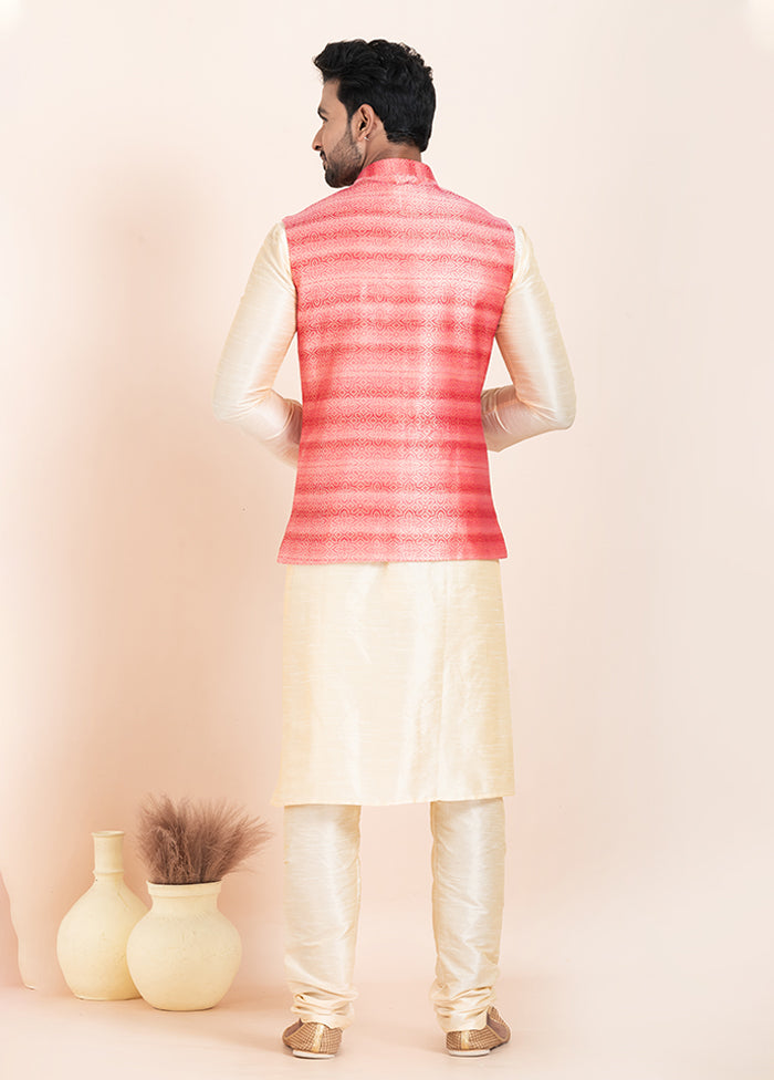 3 Pc Golden Cotton Kurta Pajama with Jacket Set