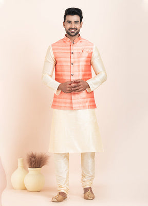 3 Pc Golden Cotton Kurta Pajama with Jacket Set