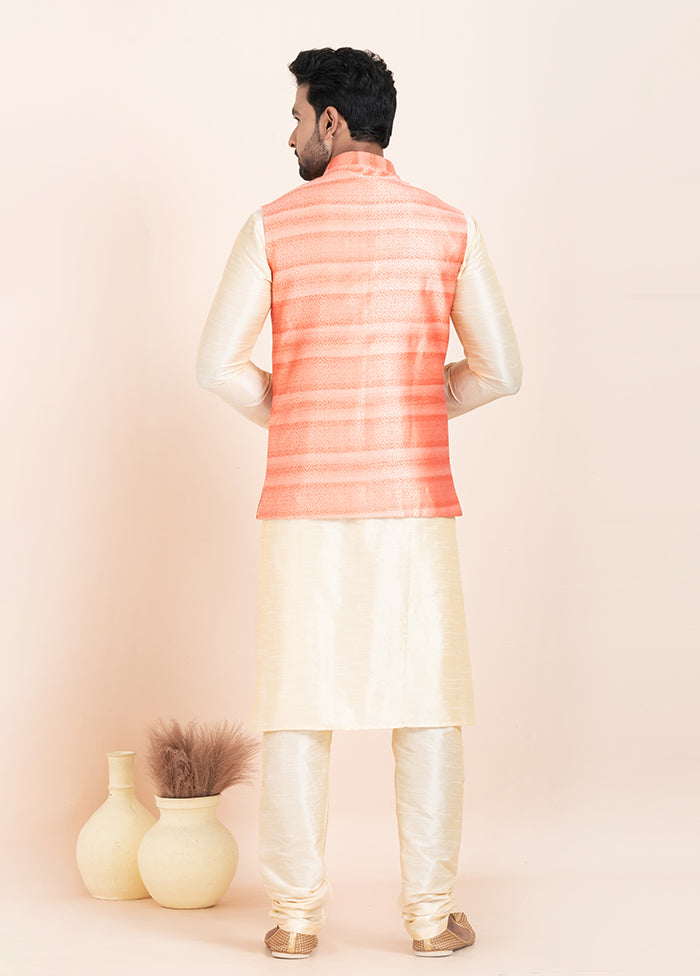 3 Pc Golden Cotton Kurta Pajama with Jacket Set