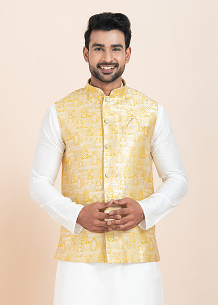 3 Pc White Cotton Kurta Pajama with Jacket Set