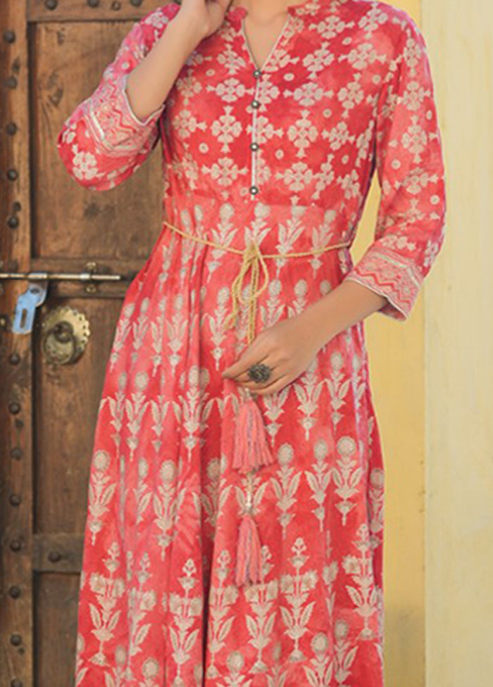 Peach Readymade Pure Rayon Indian Dress