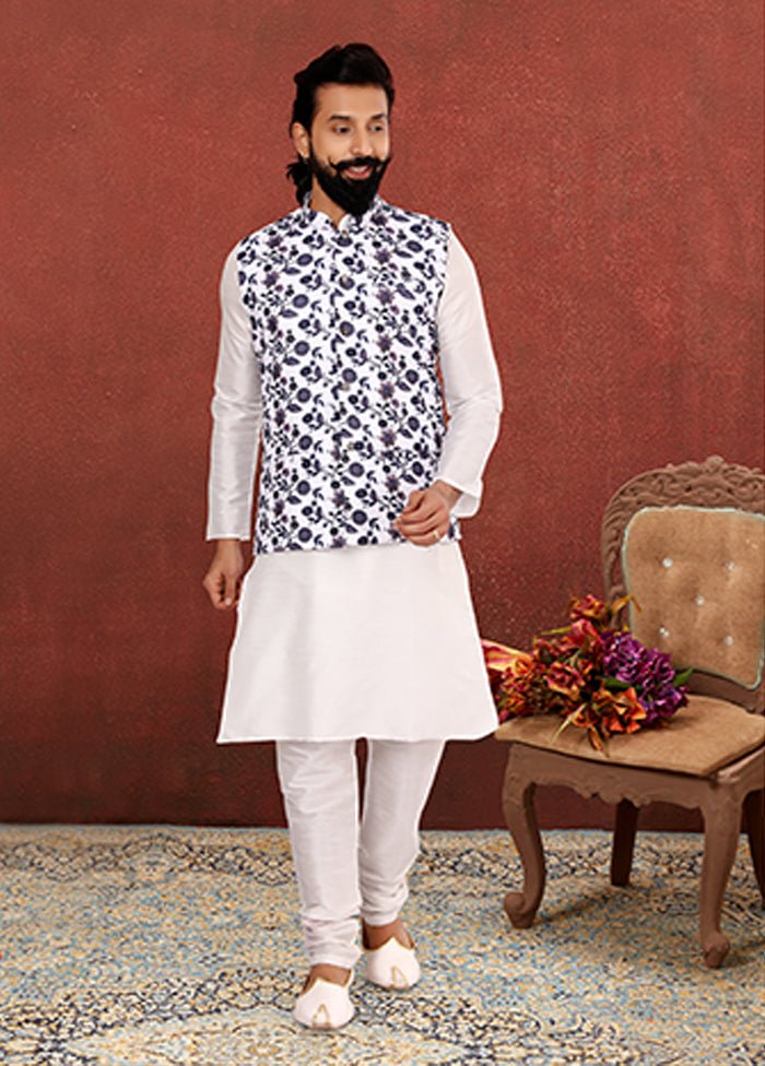 3 Pc Multicolor Silk Kurta Pajama with Jacket Set