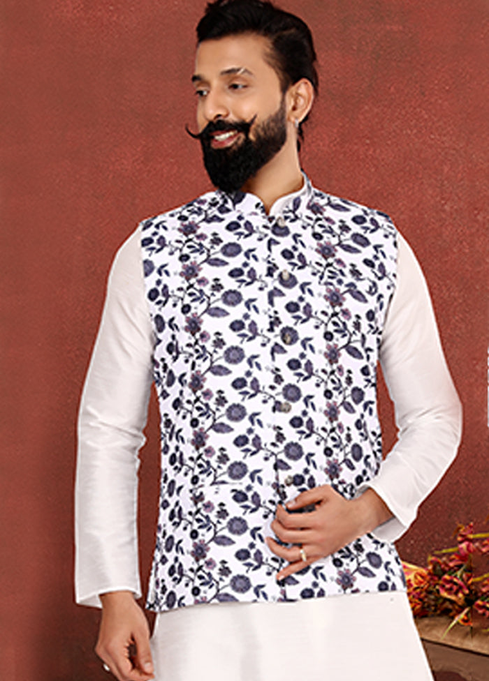 3 Pc Multicolor Silk Kurta Pajama with Jacket Set