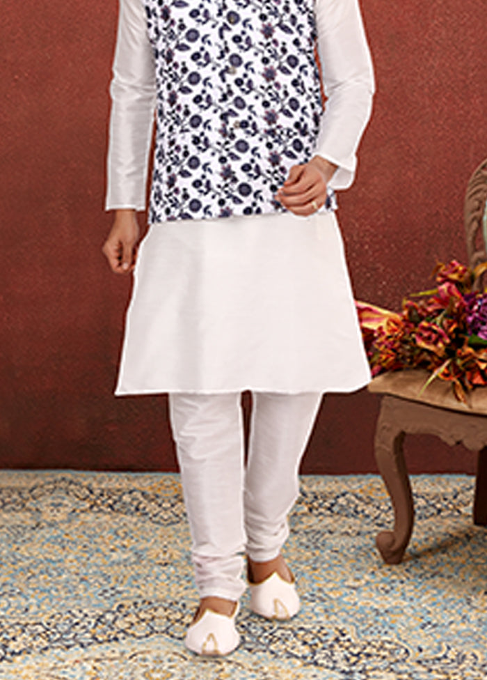 3 Pc Multicolor Silk Kurta Pajama with Jacket Set